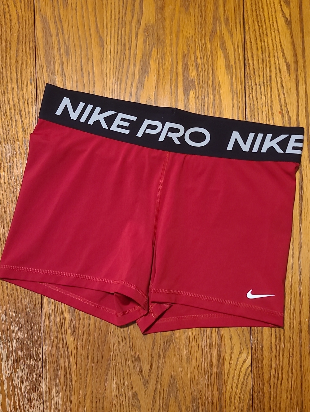 Nike Women’s Red Pro Bike Shorts with Black Waistband - Large